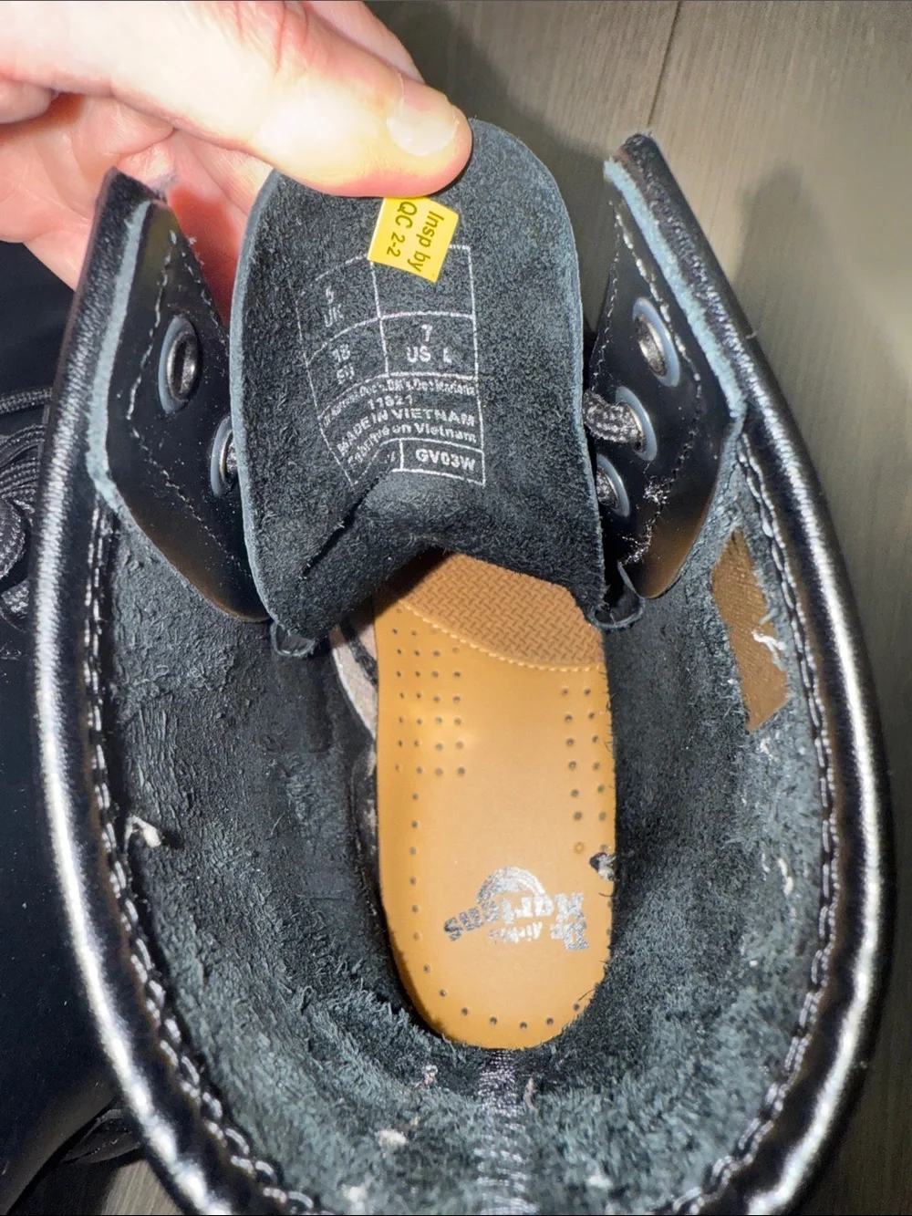 Dr. Martens Black Leather 8-Eye Lace-Up Boots with Yellow Stitching